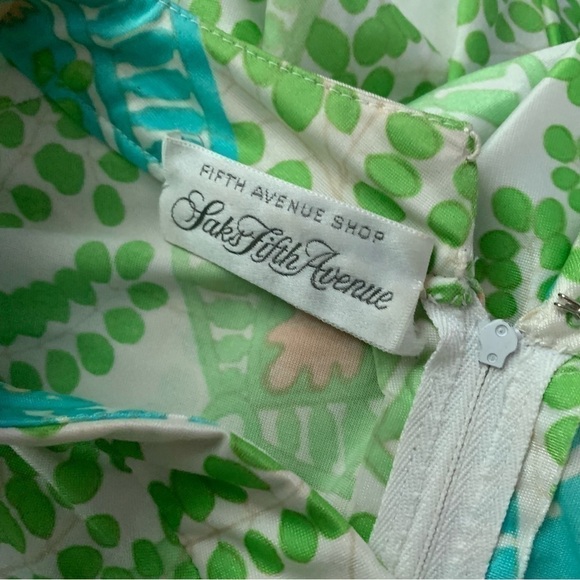 VTG Rona New York by Saks Fifth Avenue Green Retro Paisley Flower Maxi Dress - Picture 10 of 10